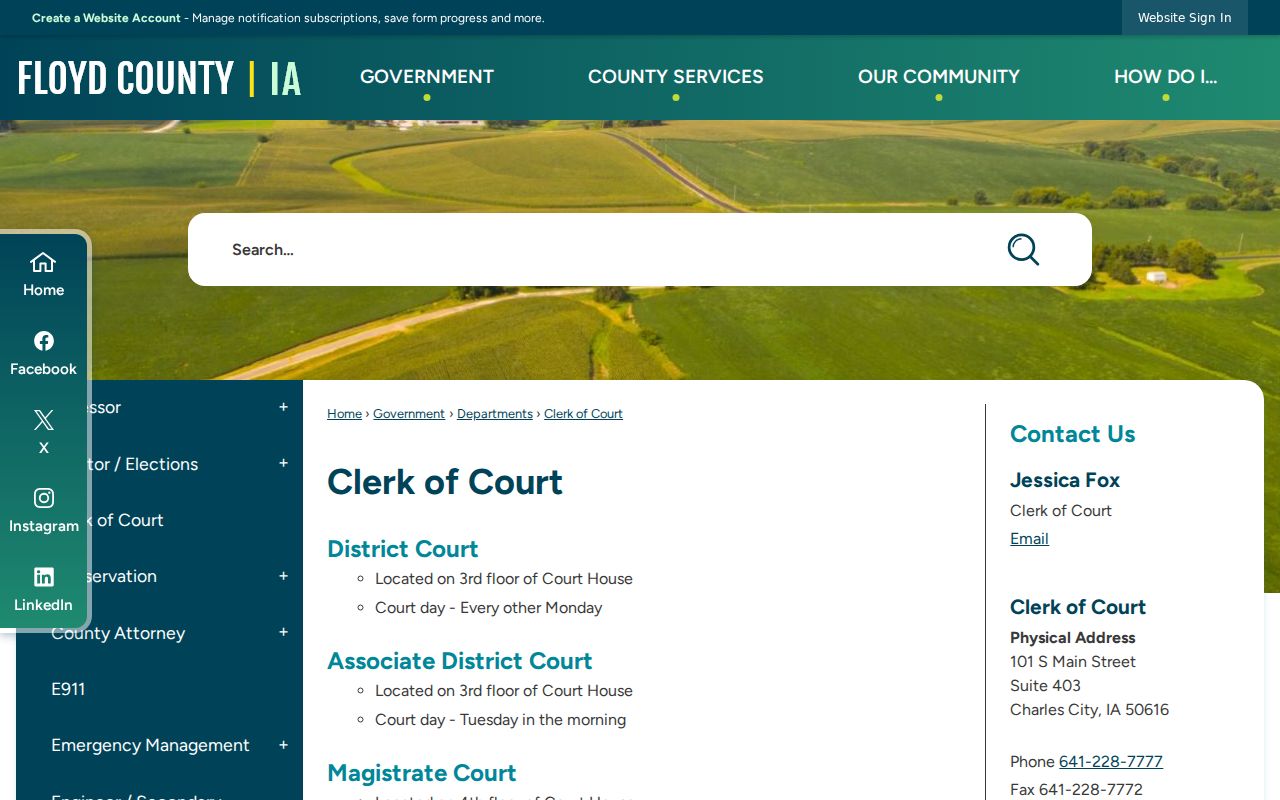 Floyd County warrant records Clerk of Court contact page